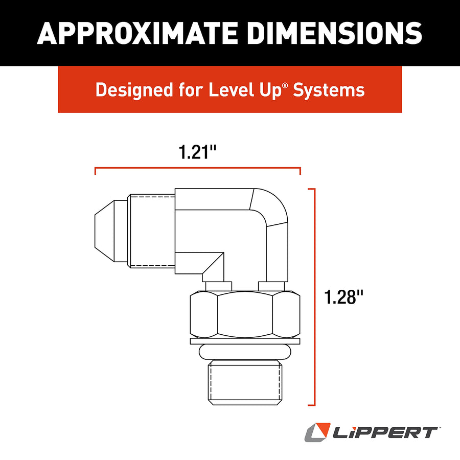 Lippert Replacement Level Up 1/4" Diameter 90° Elbow Hydraulic RV Leveling System Fitting for 5th Wheel RVs & Travel Trailers, JIC-M to ORB-M Adjustable Ports - 6801-04-04