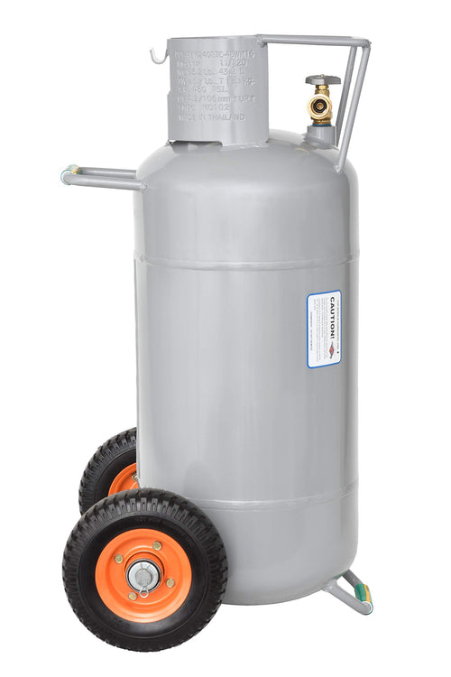 Flame King Empty 40LB Propane Tank with Wheels, Horizontal & Vertical LP Cylinder with Built-in Gauge for Fire Tables, Fire Pits, Patio Heaters, Barbeques, Lunch Trucks, Weed Torches and Truck Campers