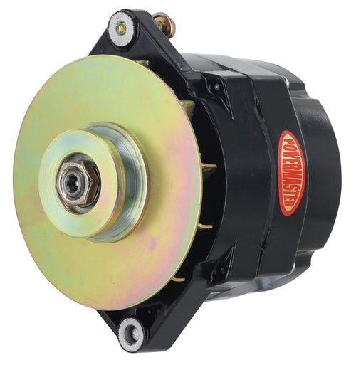 Black Powermaster 8-56101-347 Alternator (Upgrade 100A 1V Pulley & Baffle 1 Wire Motorola Replacement 1" Mating flange)