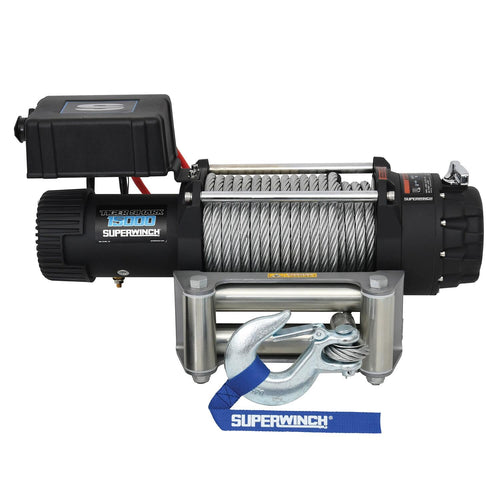 Tiger Shark SUPERWINCH, 15000 lb Capacity, Roller Fairlead, 7/16 in x 82 ft Steel Rope, 12V, Kit