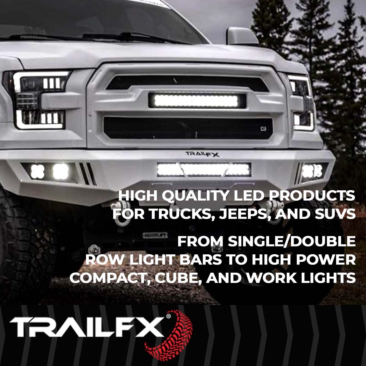 50 Inch Trailfx LED Light Bar 288W Combo Spot Flood Beam 96 CREE LEDs 25920 Raw Lumens, Black Aluminum Housing Polycarbonate Lens Wiring Harness and Mounting Brackets Included