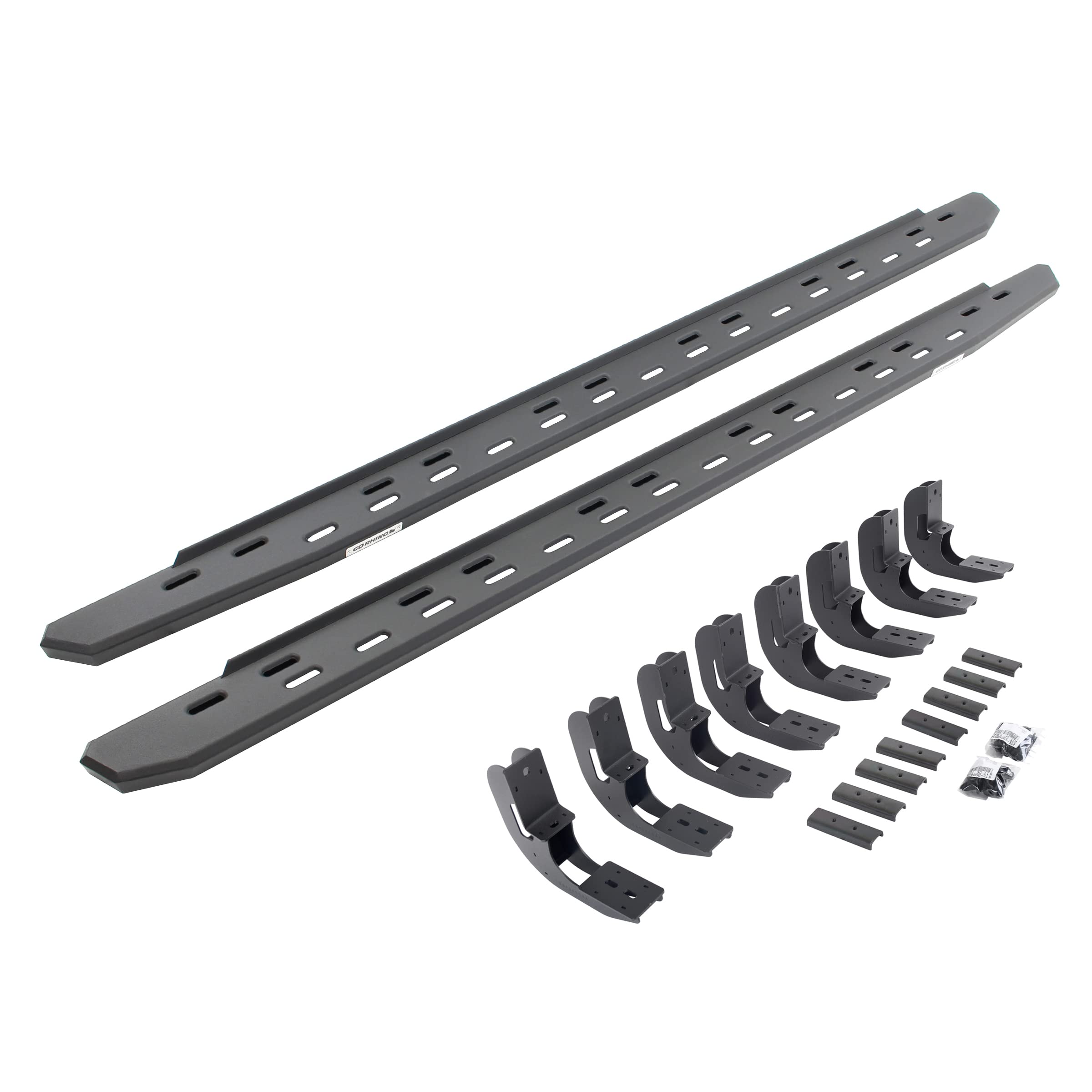 Go Rhino RB30 Running Boards Slim & Brackets | Galvanized Steel, Textured Black | 69604887SPC | Fits 2019-2025 Chevrolet Silverado & GMC Sierra Crew Cab (See Description)