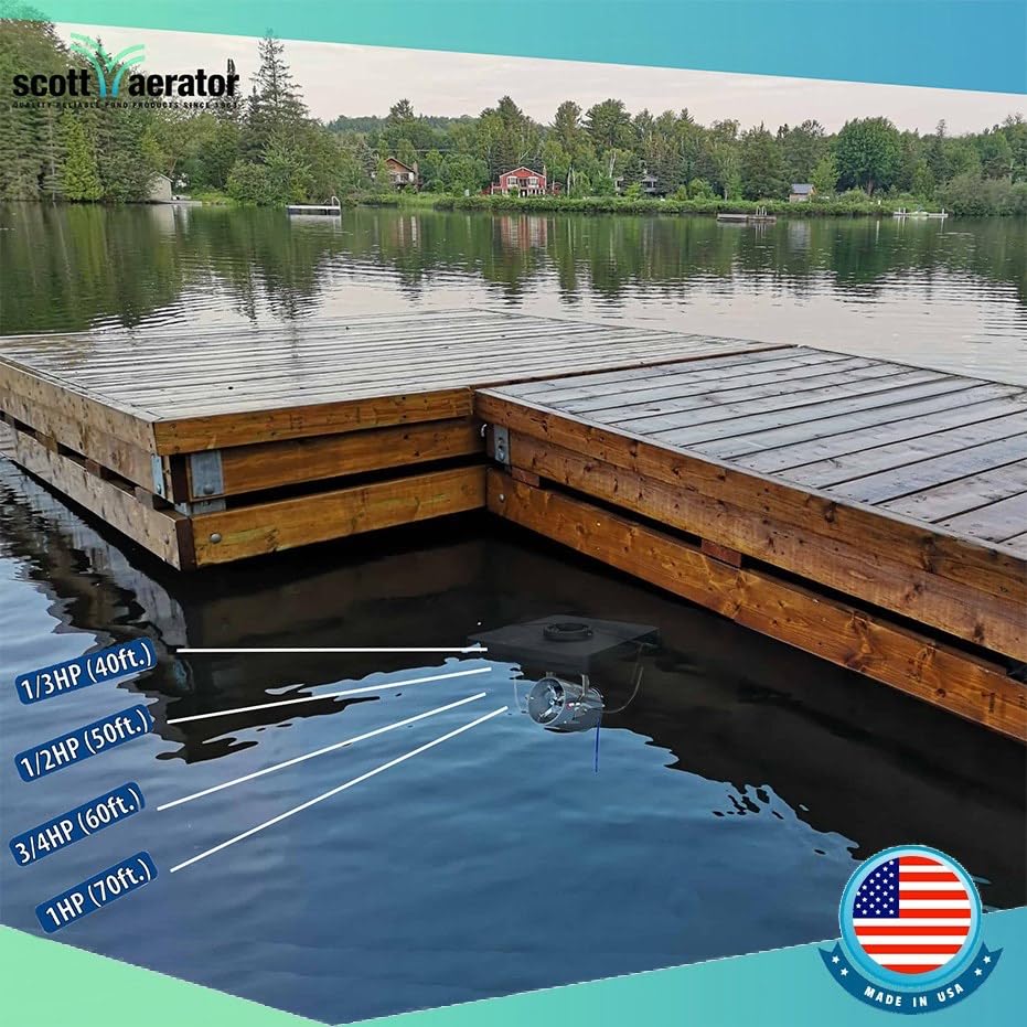Aerator Scott Floating De-Icer for Lakes & Ponds | 1 Horse Power 230V Stainless Steel | 35 ft. Electric Corded Cable Included | Made in USA