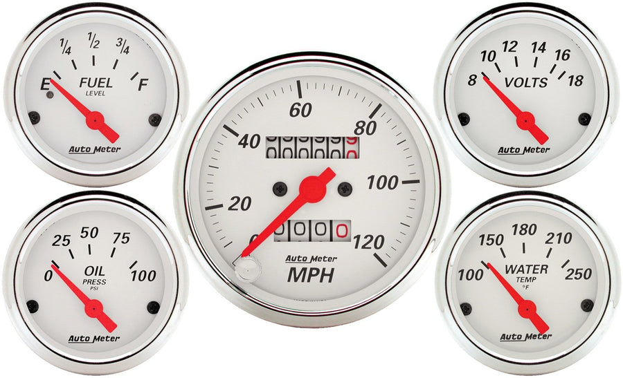 Auto Meter 5 PC. Gauge KIT, 3-1/8" & 2-1/16", MECH. Speedometer, Arctic White