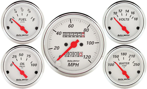 Auto Meter 5 PC. Gauge KIT, 3-1/8" & 2-1/16", MECH. Speedometer, Arctic White