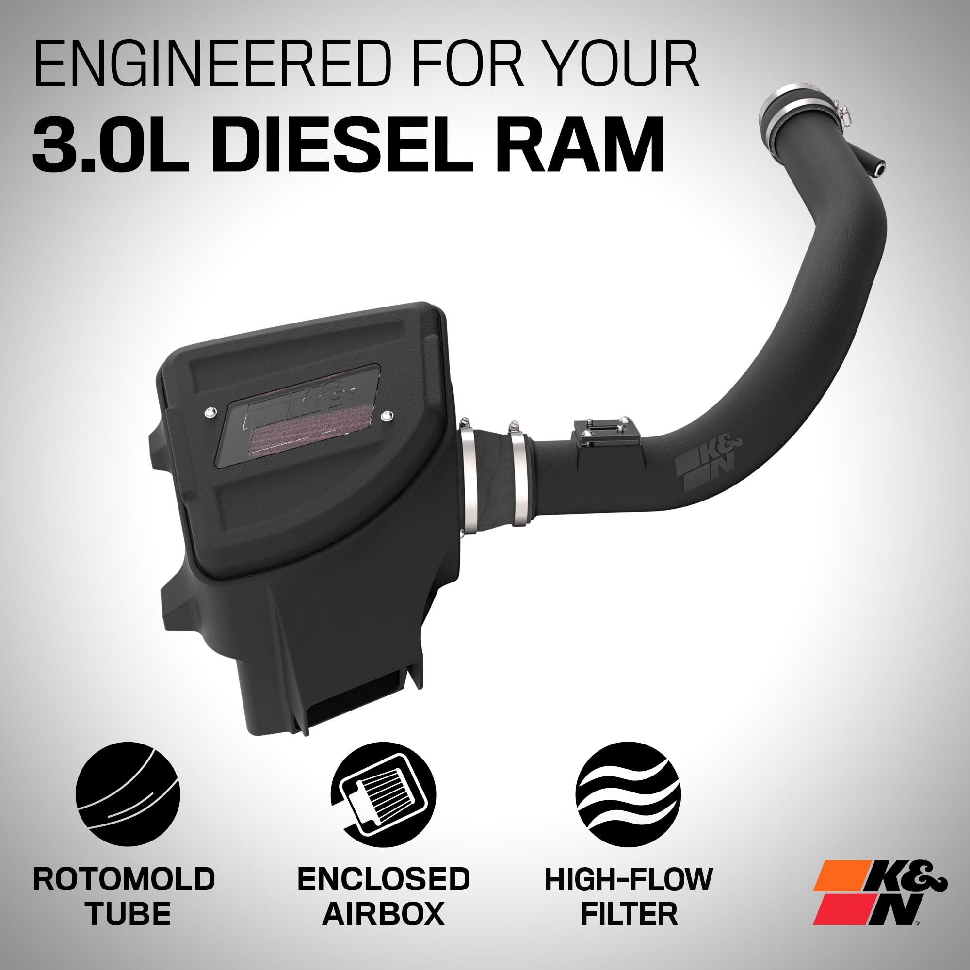 Cold Air Intake System K&N: High-Flow Air Filter, Increase Performance & Towing: Compatible with 2020-2023 RAM: 1500, 63-1586