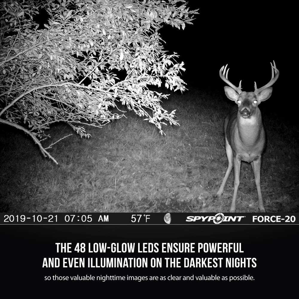 SPYPOINT Trail Camera FORCE-20 20MP HD Video w/ 48x High Power LEDs & Infrared Boost Tech for GREAT NIGHT IMAGE, 80' Flash Range, Low Glow Backlit Setup LCD Screen | NON-Cellular