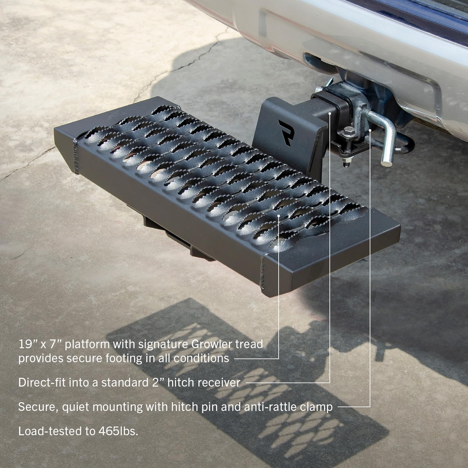 Growler Hitch Step RealTruck | Aluminum, 19" Long x 7" Wide, Textured Black | GHS2018-TX | Universal w/ Standard 2" Hitch Receiver