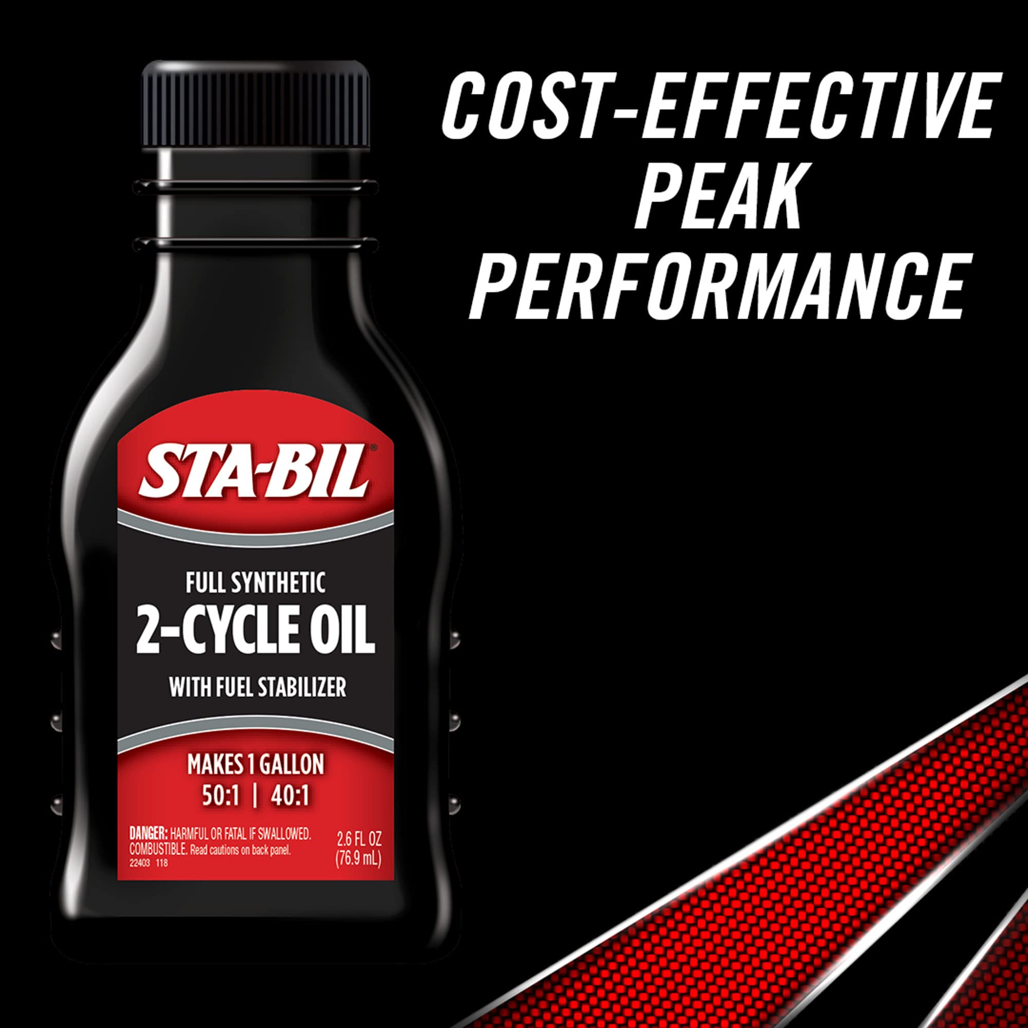 Full Synthetic STA-BIL 2-Cycle Oil - With Fuel Stabilizer For Up To 12 Months Protection - 1 Gallon Multi-Mix - 50:1/40:1 Mix Ratios - Low Smoke Formula, 2.6 fl. oz. (22403)