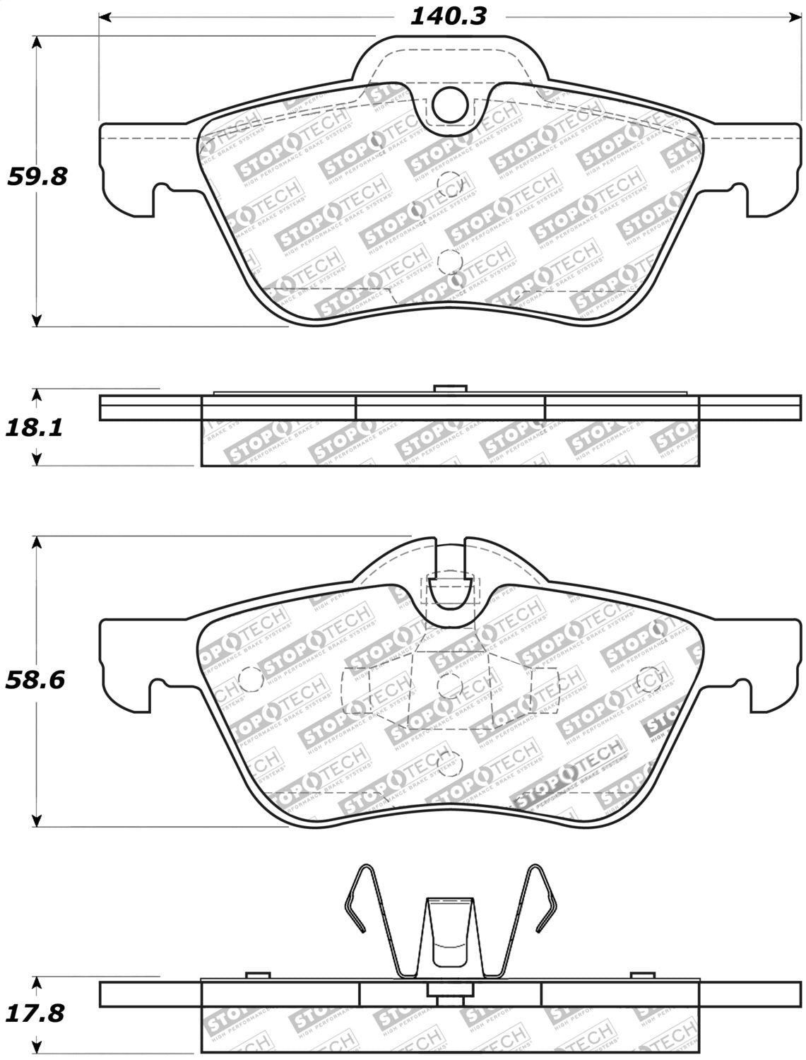 Front StopTech 308.09390 Brake Pads with Shims and Hardware Street