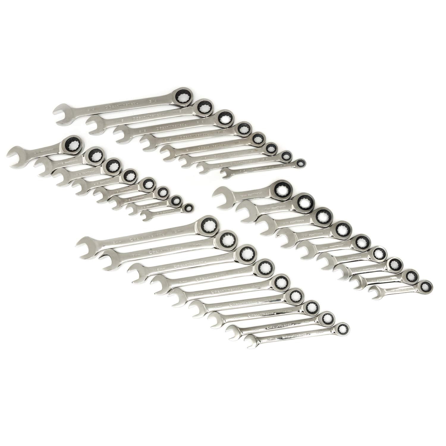 34 Pc. GEARWRENCH Standard & Stubby Ratcheting Wrench Set, SAE & Metric - 85034