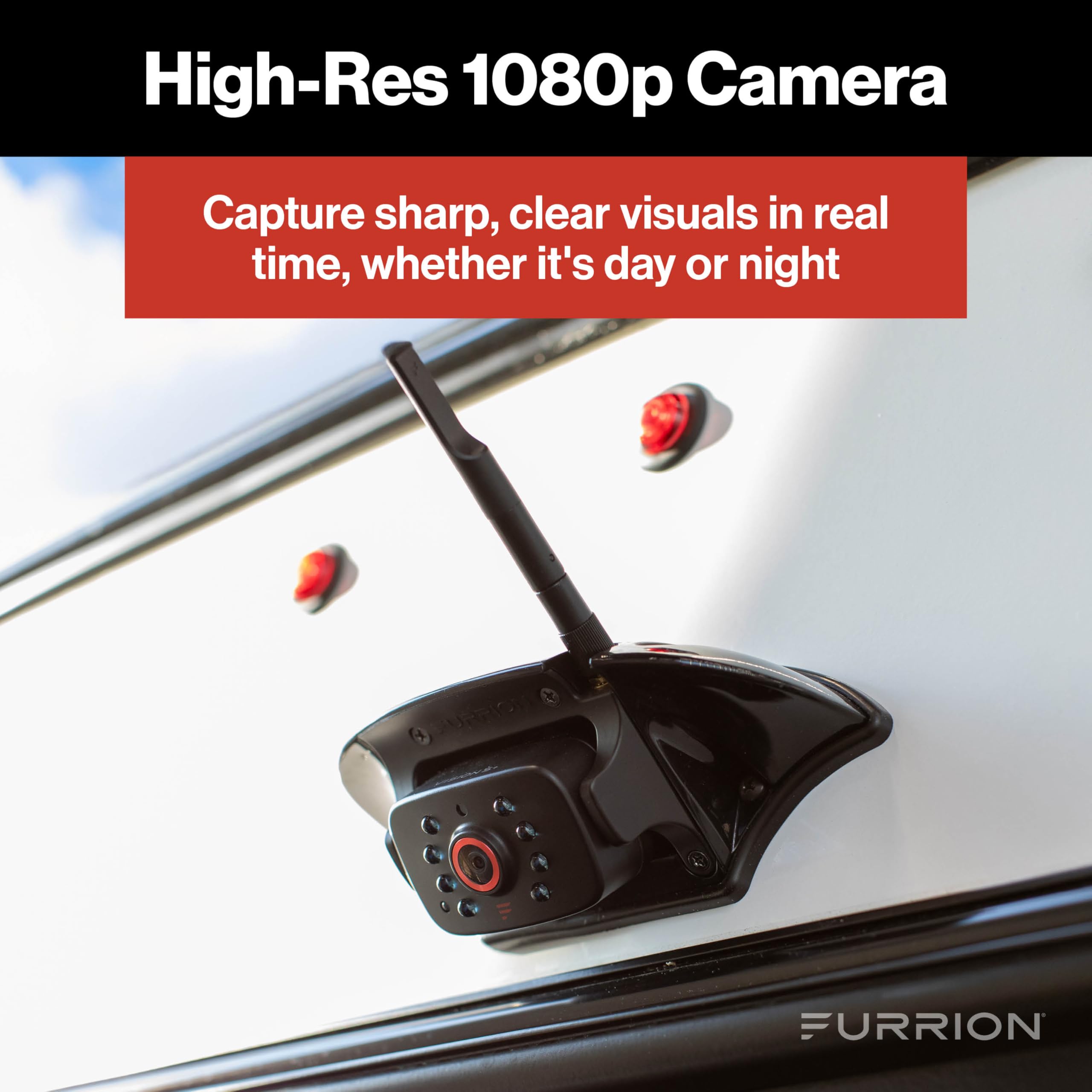 Vision S+ Furrion RV Backup Camera System – Sharkfin Wireless Camera, 1080p HD, 140° Wide-Angle, Infrared Night Vision, Motion Detection, Waterproof, Monitor Not Included – FCNFDTASF