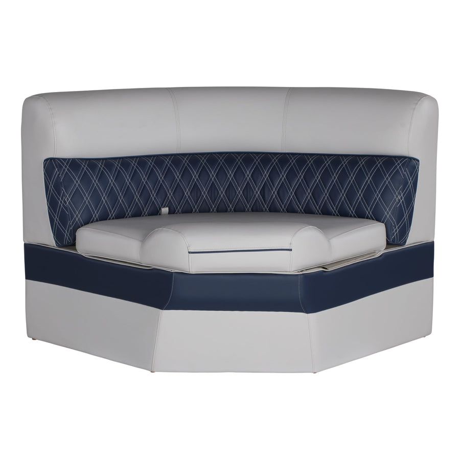 Lippert 36" Radius Corner Pontoon Seat Sunset Collection, Contoured Foam Cushioning, Durable Marine-Grade Vinyl, Built-In Dry Storage, Poly Frame, 49"L x 28"W x 30"H - 2024021322