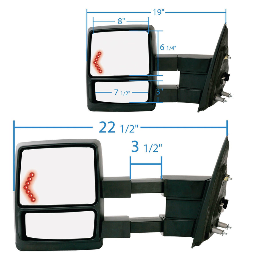 K Source Towing Mirror Extendable Pair for 2009-2012 F150, Textured Black, LED Arrow Turn Signal, Puddle Lamp, Heated Power, Adjustable, Dual Lens, Convex & Flat Mirror, Foldaway