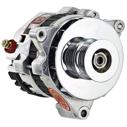Alternator Powermaster 28478-114 Polish (CS121 "5X5" 100A XS Volt 6 Groove Pulley Side Bat Post Fan & Baffle 1 Wire)