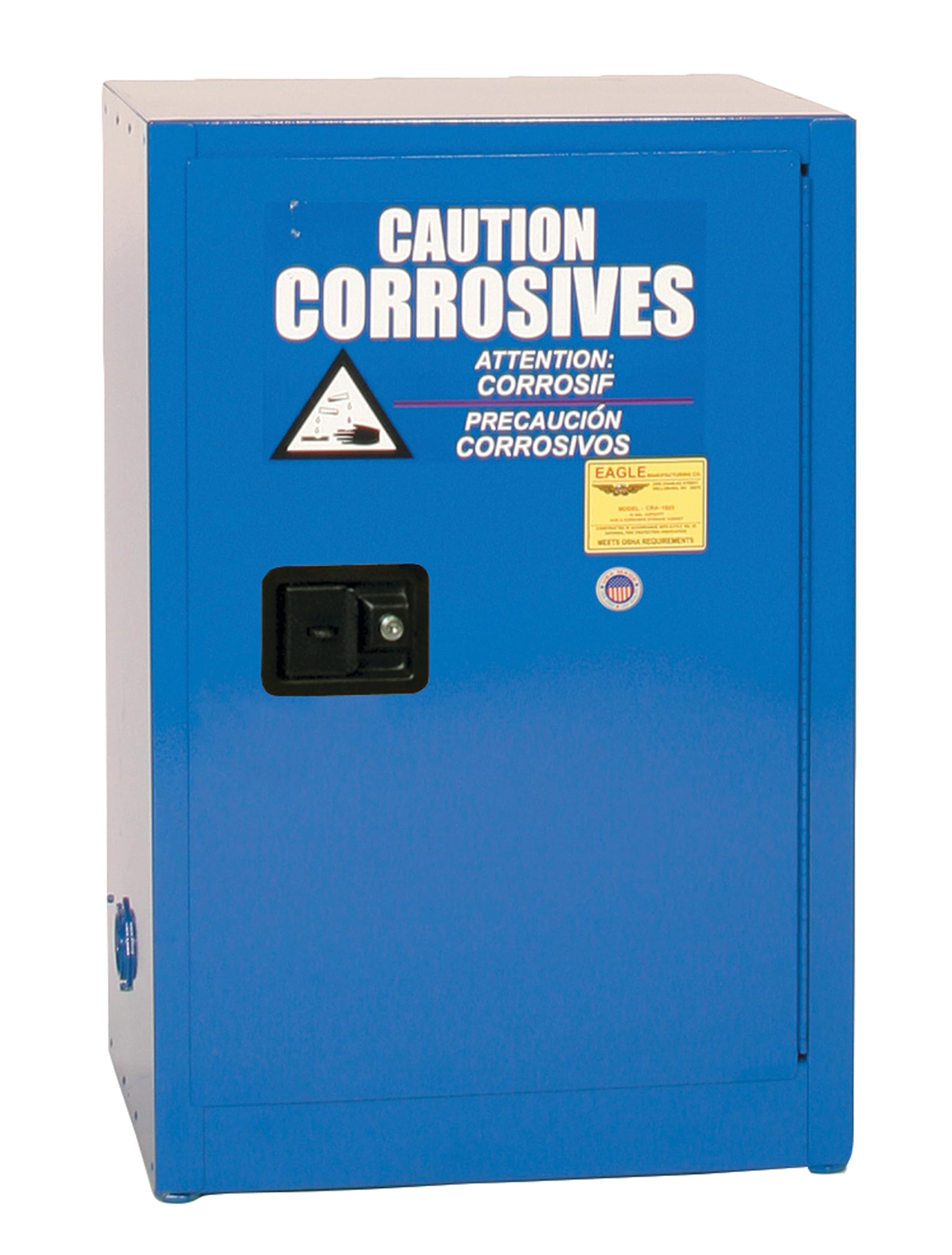 Eagle 12 Gallon Acid and Corrosive Metal Safety Cabinet, Space Saver, 1 Shelf, 1 Door, Manual Close, Made in The USA, Blue, CRA1925X