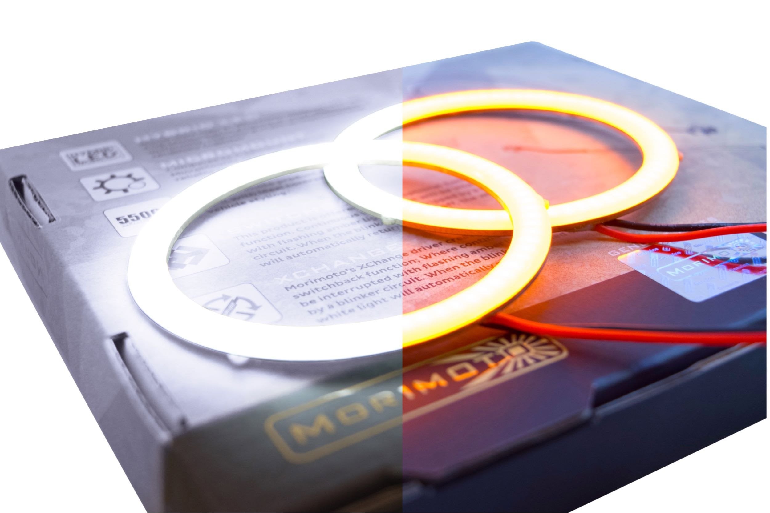 70mm Morimoto LEDRING-70XSB3 White/Amber LED Switchback Angel Eye Ring, Pair