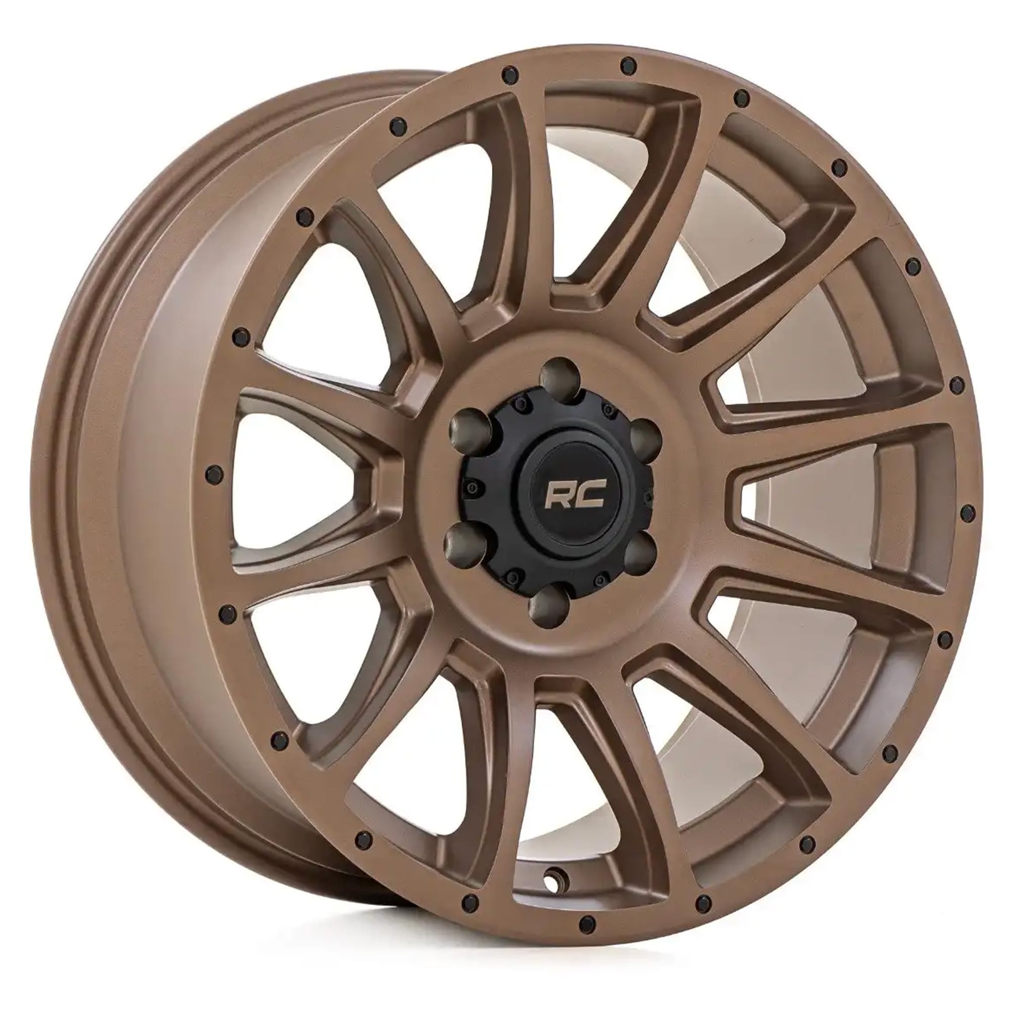 90 Series Rough Country One Piece Aluminum Wheel - 20 x 9, 8 x 6.5" Bolt Pattern, 0mm Offset, Bronze Finish with Black Accent Bolts