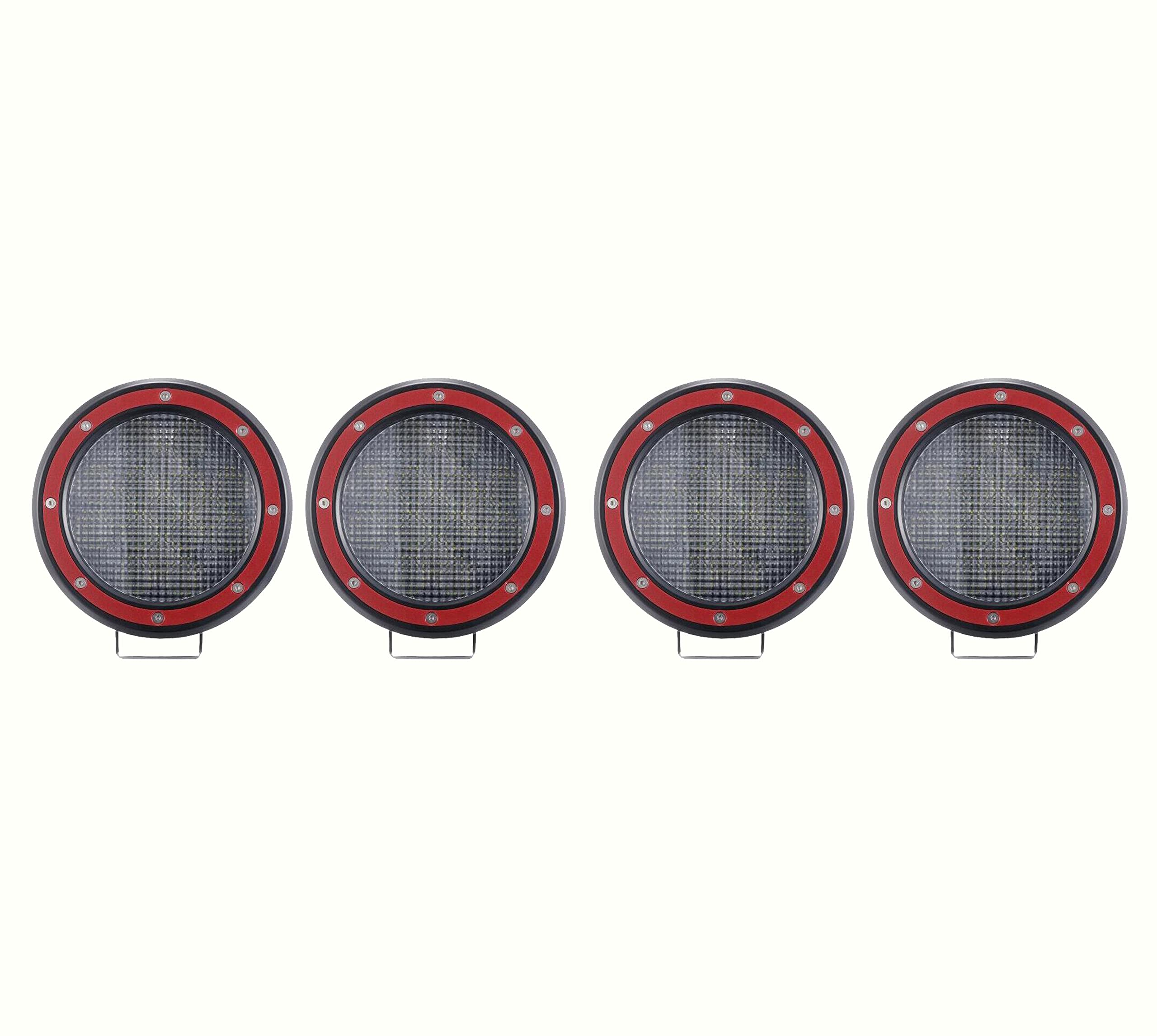 Classic Black Horse Roll Bar Incl. Set of 5.3" Dia.Led Lights w/Red Trim Rings Stainless Steel Compatible with 2005-2021 Nissan Frontier-RB007SS-PLFR