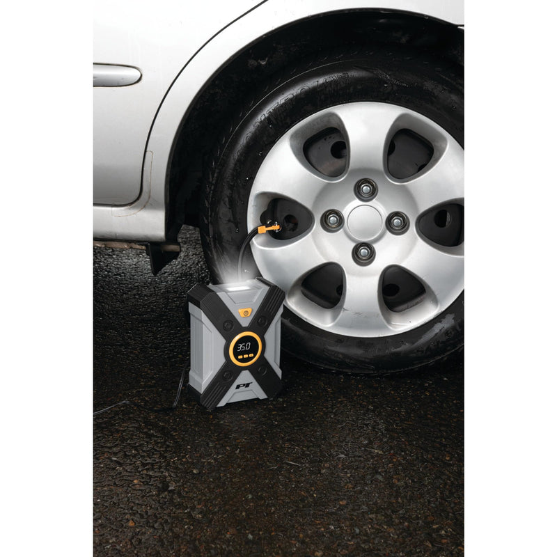 Vortex Performance Tool W7902 12V Digital Tire Inflator w/Auto Shut-Off, Lever-Locking Air Chuck, Long Power Cord, Three Nozzles, Gray