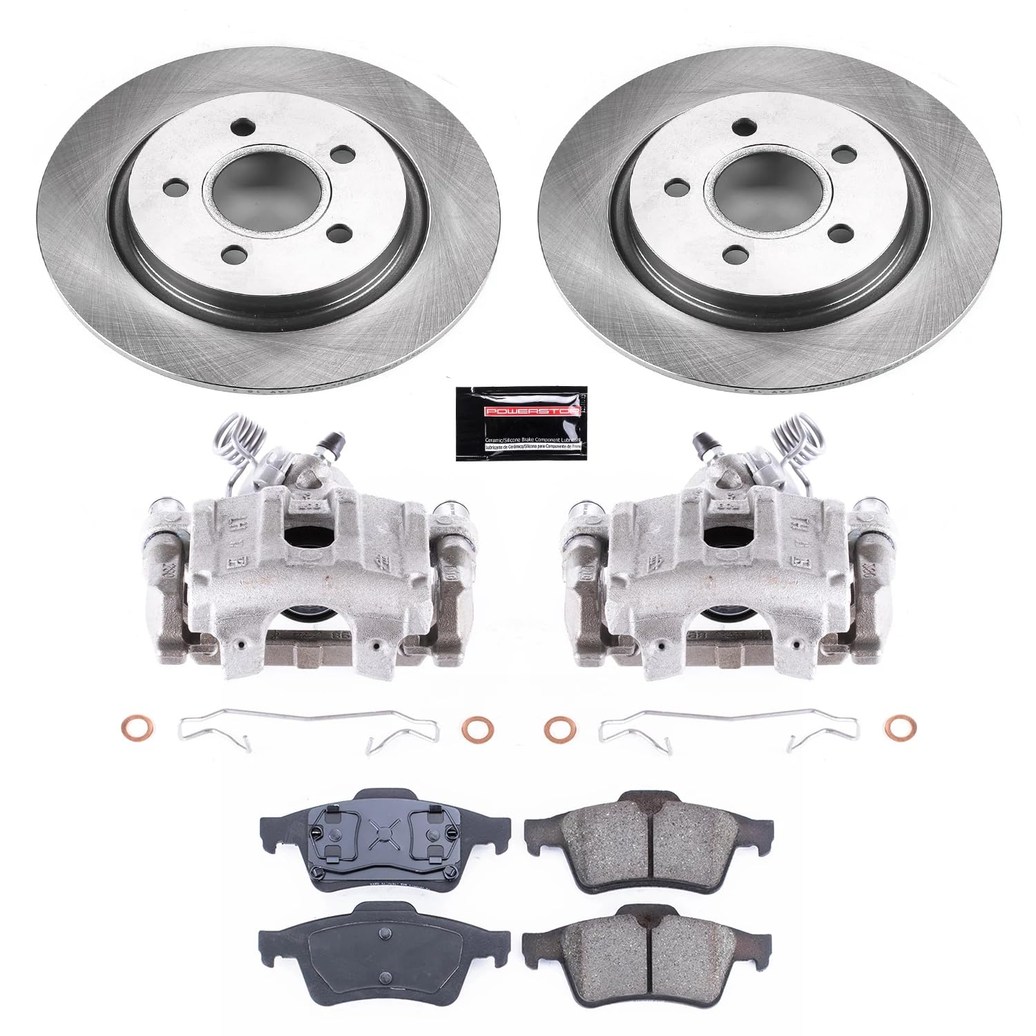 Power Stop KCOE5309A Replacement Autospecialty Rear Caliper Kit-Rotors, Ceramic Brake Pads, Calipers For Volvo S40 2004-2005, Volvo V50 2005 [Model Specific]