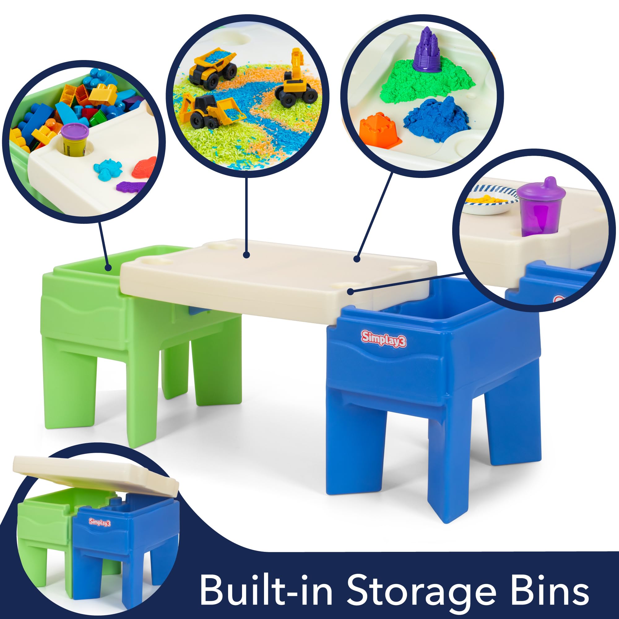 Simplay3 Sand and Water In-and-Out Sensory Activity Table for Toddlers, Kids All-Purpose Table with Lid and Built-In Storage, Blue and Green.