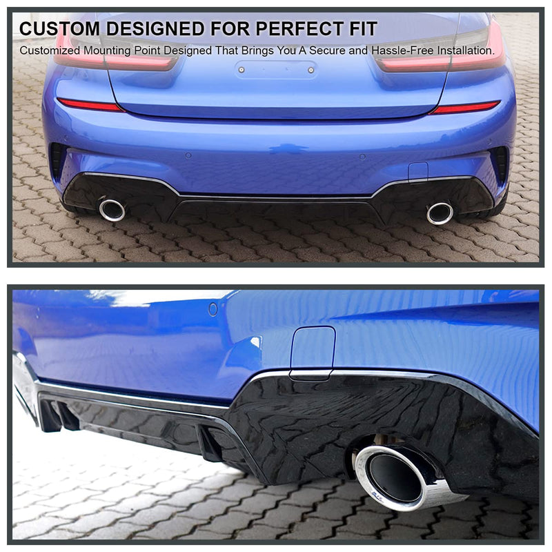 Rear Single Exhaust Diffuser Spoiler Lip Spec-D Tuning Compatible with BMW G20 3 Series M Sport 2019-2020