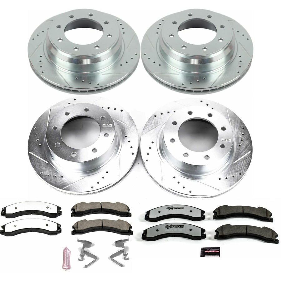 Power Stop Brake Kit Front and Rear For 2012 2013 2014 2015 2016 2017 2018 2019 2020 2021 Nissan NV1500 - Truck & Tow Carbon Fiber Ceramic Pads & Drilled and Slotted Rotors Replacement, K6519-36