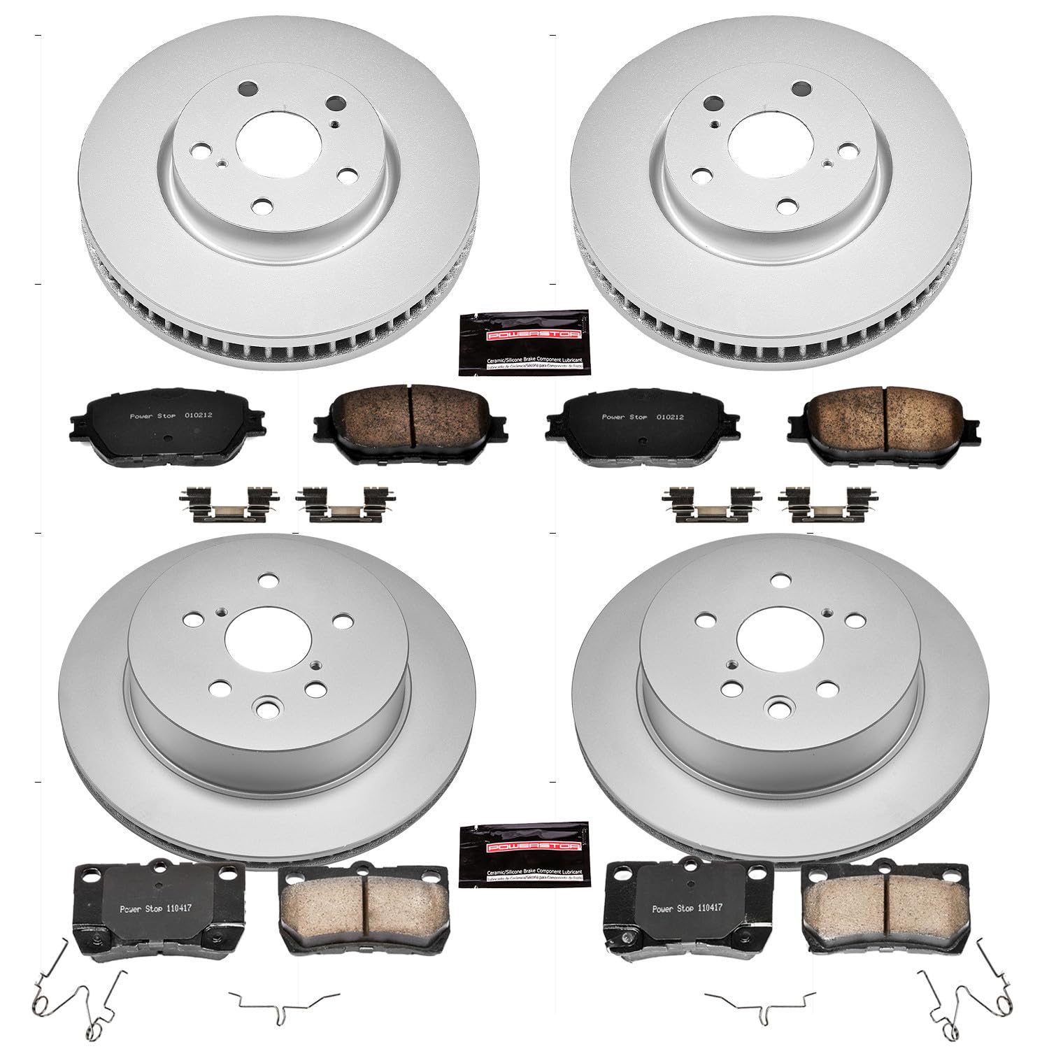 Power Stop CRK4072 Brake Rotor Coated & Ceramic Brake Pads- front & rear For Lexus GS300 2006, Lexus IS250 2010-2013 [Model Specific]