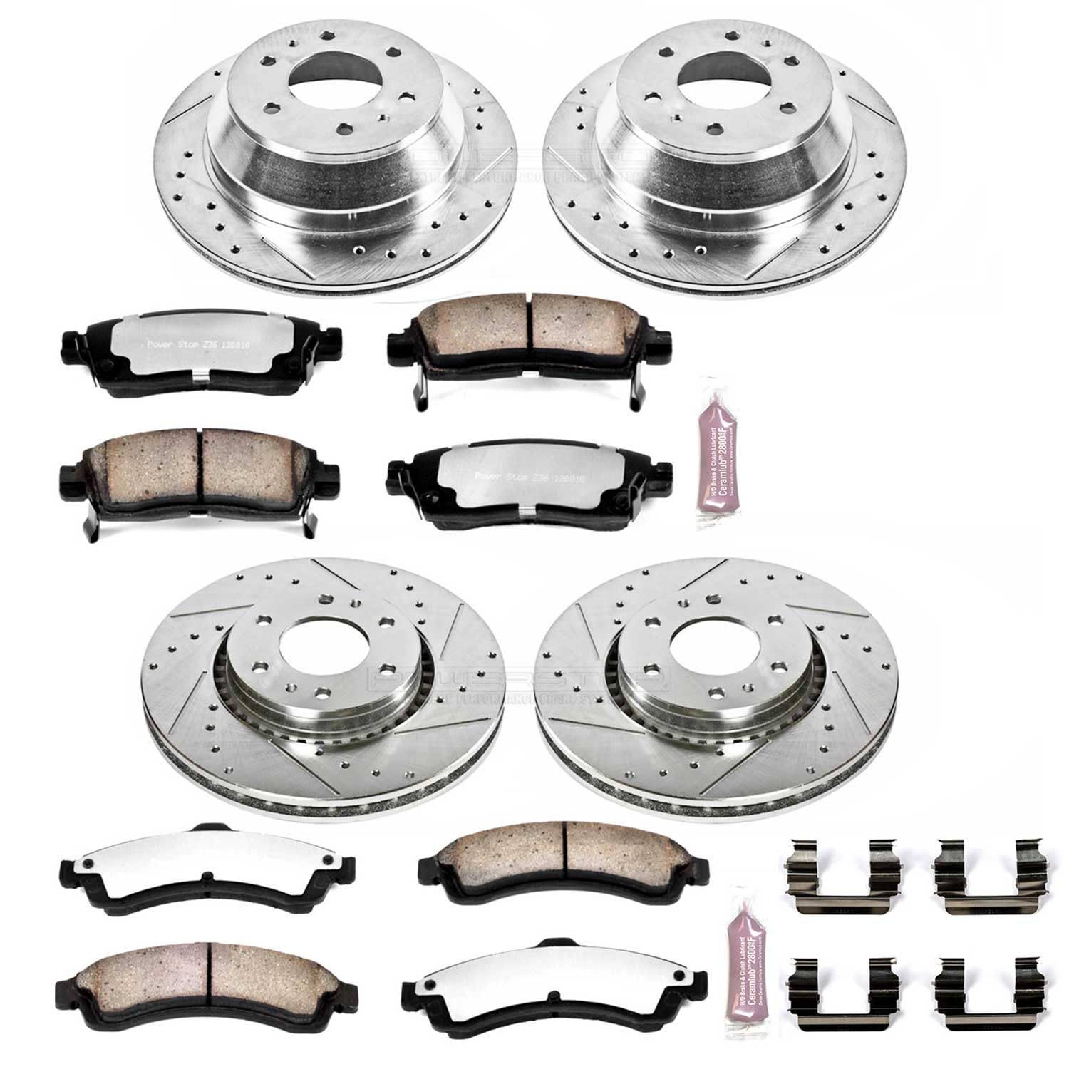 Power Stop Brake Kit Front and Rear For 2004 2005 Buick Rainier 2003 2004 2005 2006 Chevrolet SSR - Truck & Tow Carbon Fiber Ceramic Pads & Drilled and Slotted Rotors Replacement, K2062-36