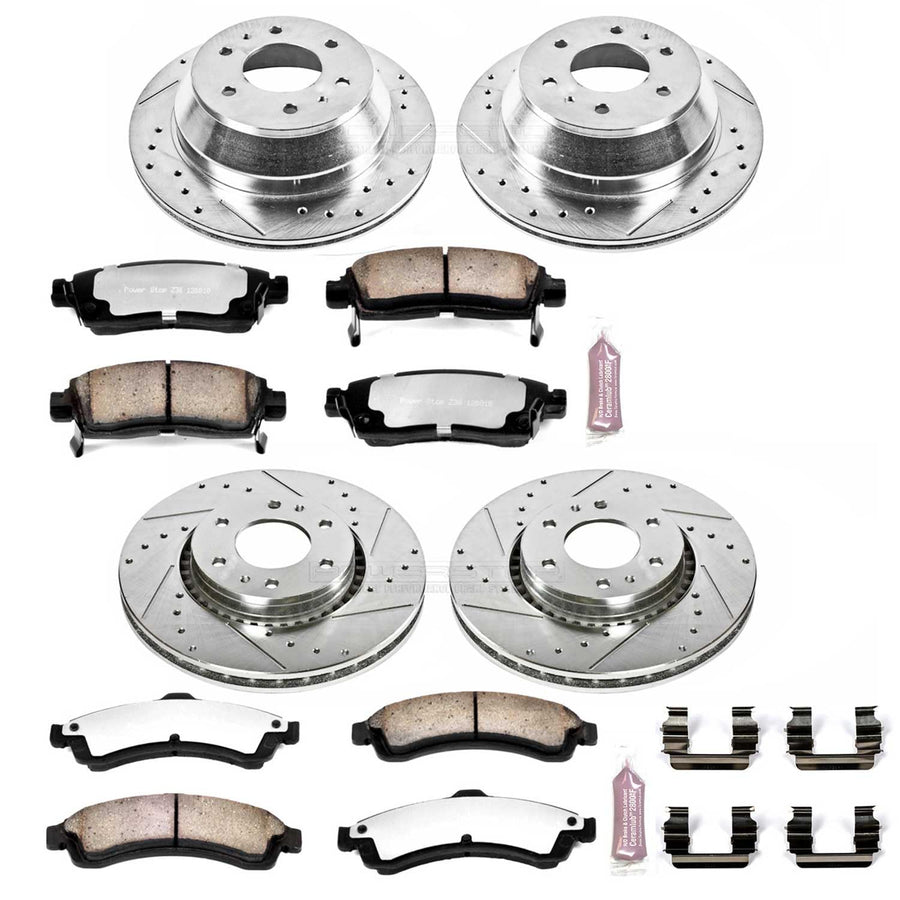 Power Stop Brake Kit Front and Rear For 2004 2005 Buick Rainier 2003 2004 2005 2006 Chevrolet SSR - Truck & Tow Carbon Fiber Ceramic Pads & Drilled and Slotted Rotors Replacement, K2062-36