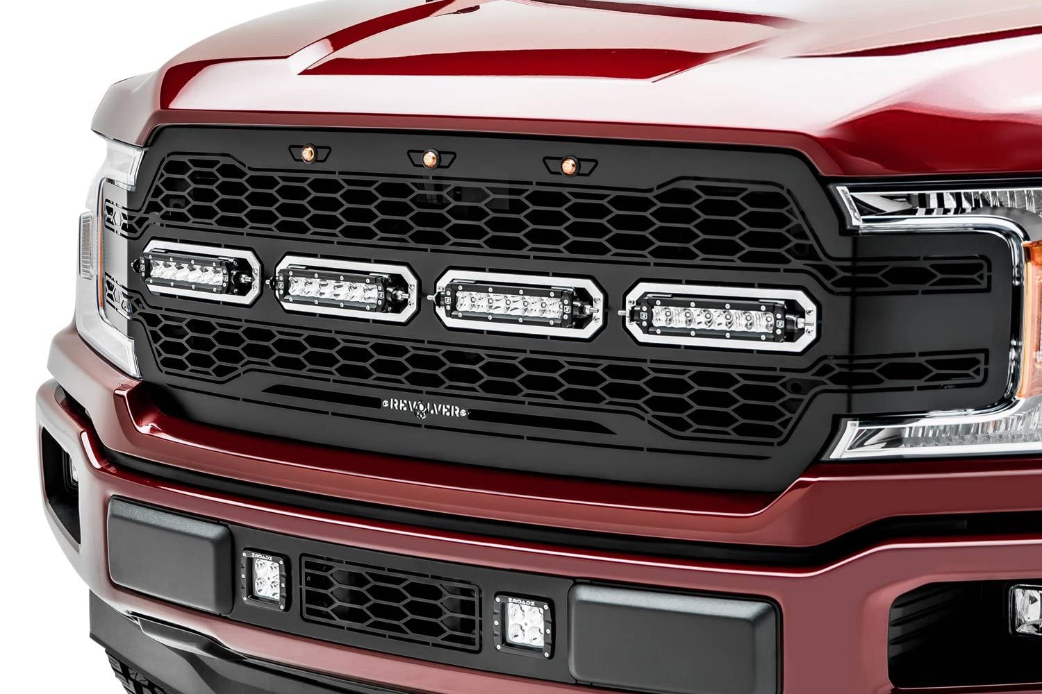 T-Rex Grilles Revolver Grille 2018-2020 F-150, Black, 1 Pc, Replacement with (4) 6 Inch LEDs, Does Not Fit Vehicles with Camera - PN #6515841