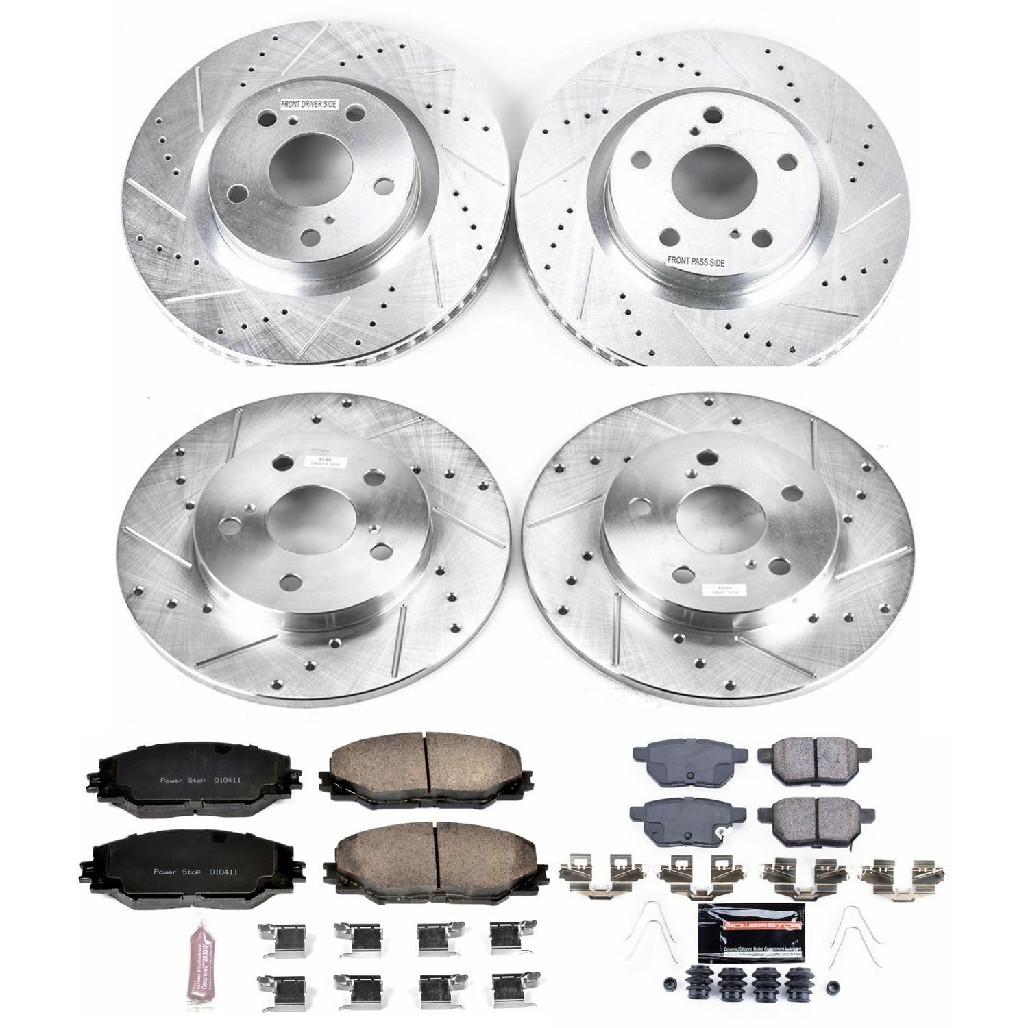 Power Stop K7631 Z23 Carbon Fiber Brake Pads Front and Rear with Drilled & Slotted Brake Rotors Kit For Scion iM 2016, Toyota Corolla iM 2017-2018 [Model Specific]