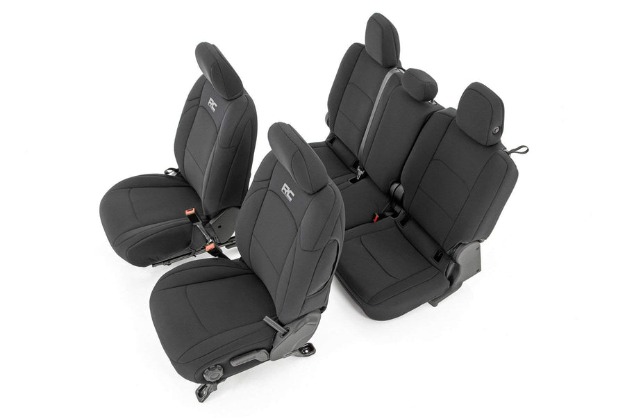 Neoprene Seat Covers Rough Country for Jeep Gladiator JT (2020-2025) w/Factory Cloth Seats & No Cup Holder - Waterproof, UV-Resistant, Foam-Padded Front & Rear Covers