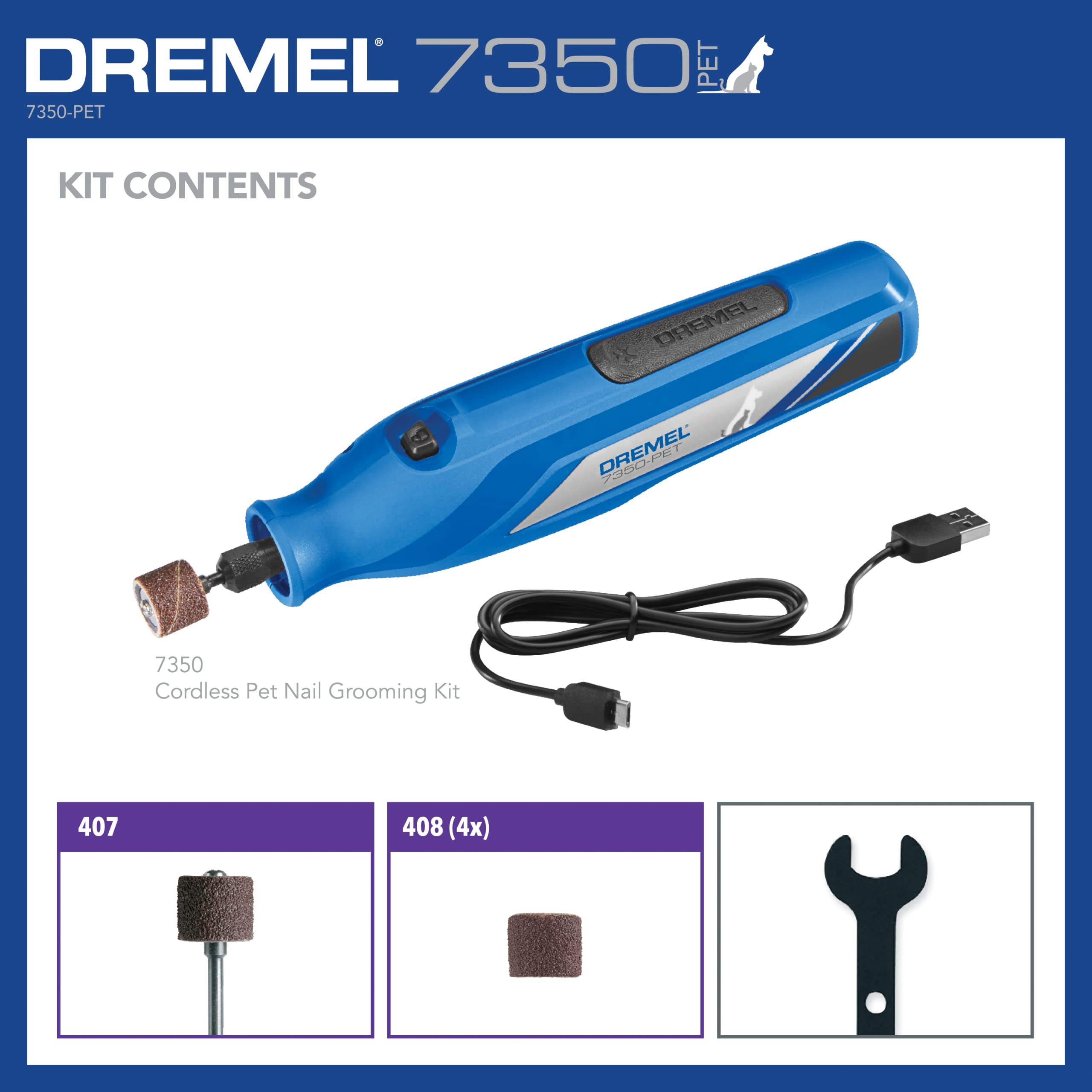Dremel 4V Pet & Dog Nail Grinder 7350-PET, Easy-To-Use & Safe Nail Trimmer, Professional Pet Grooming Kit - Works on Large, Medium, Small Dogs & Cats