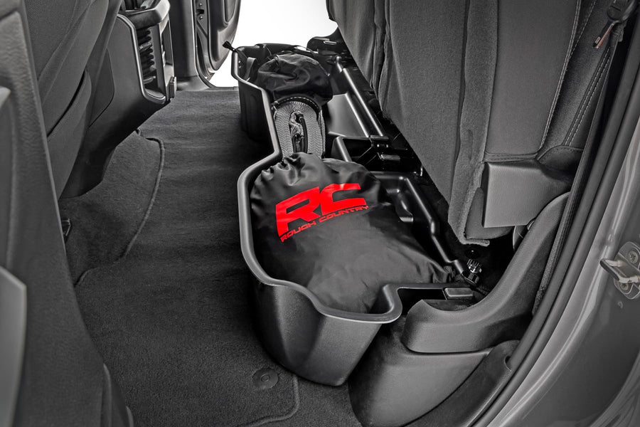 Rough Country Under Seat Storage for Quad Cab Ram 1500 (2019-2026) - Heavy-Duty Thermoplastic, Anti-Skid, Custom-Fit Rear Seat Organizer Tray