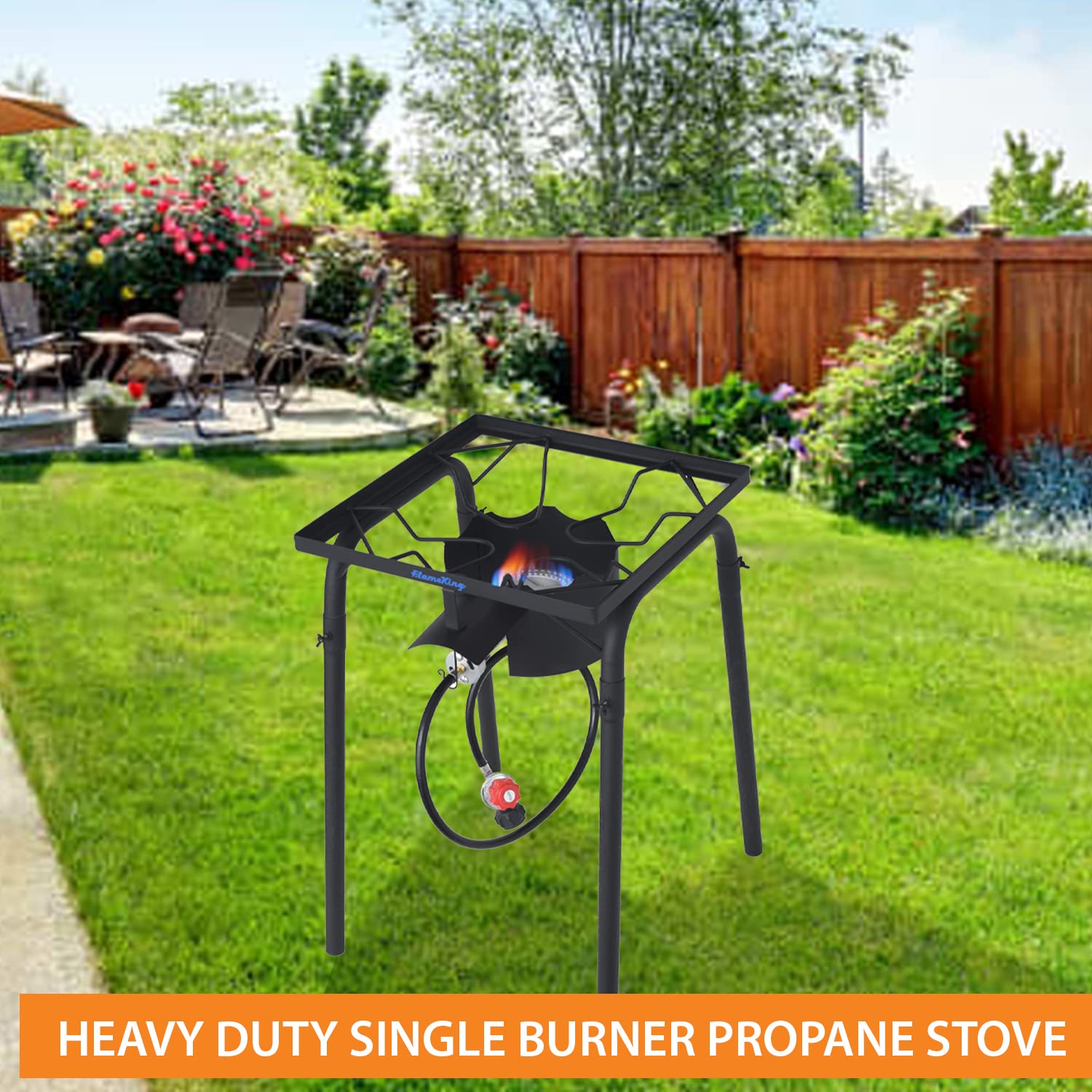 Flame King 100,000 BTU Heavy Duty Propane Gas Single Burner Bayou Cooker Outdoor Stove for Home Brewing, Turkey Fry, Maple Syrup Prep, Cajun Cooking