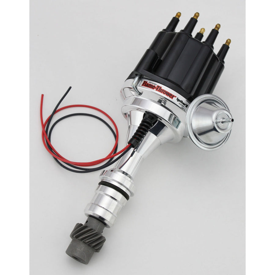 Pertronix D110710 Flame-Thrower Vacuum Advance Plug and Play Black Male Cap Billet Electronic Distributor with Ignitor II Technology for Oldsmobile V8