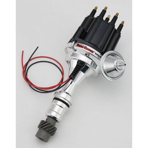 Pertronix D110710 Flame-Thrower Vacuum Advance Plug and Play Black Male Cap Billet Electronic Distributor with Ignitor II Technology for Oldsmobile V8