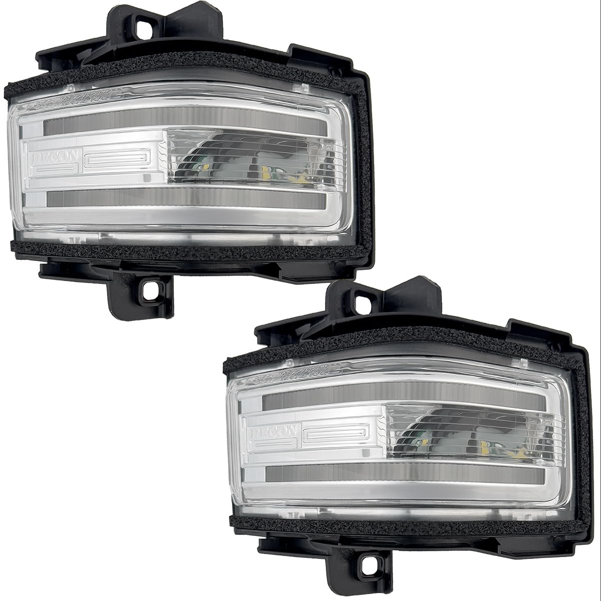 RECON - Side Mirror Lenses Lights Fits 17-25 Ford Super Duty (F250, F350, F450) w/White LED Running Lights, Amber Blinking Turn Signals & White Spot Lights (2-Piece Set)