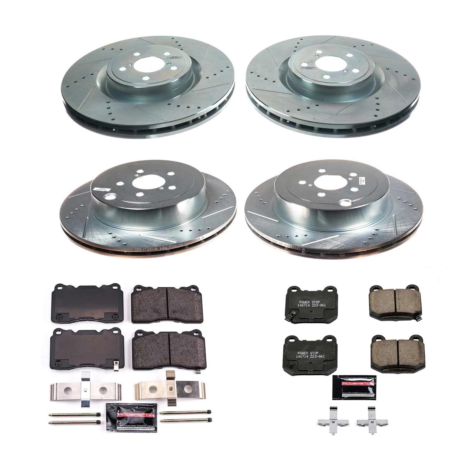 Power Stop K8519 Z23 Brake Kit-Drilled/Slotted Front and Rear Brake Rotors & Carbon Ceramic Brake Pads For Subaru BRZ 2017-2020 [Model Specific]