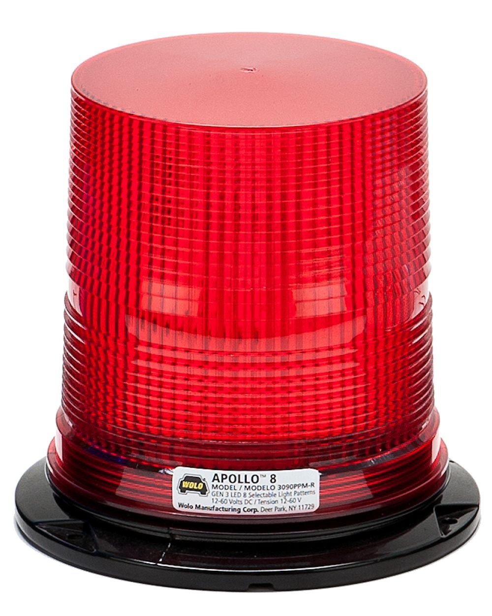 Apollo 8 GEN 3 LED Emergency Warning Light - Wolo (3090PPM-R), Red Lens, Permanent or Pipe Mount