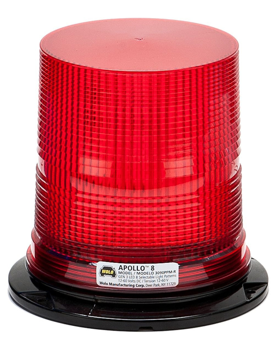 Apollo 8 GEN 3 LED Emergency Warning Light - Wolo (3090PPM-R), Red Lens, Permanent or Pipe Mount