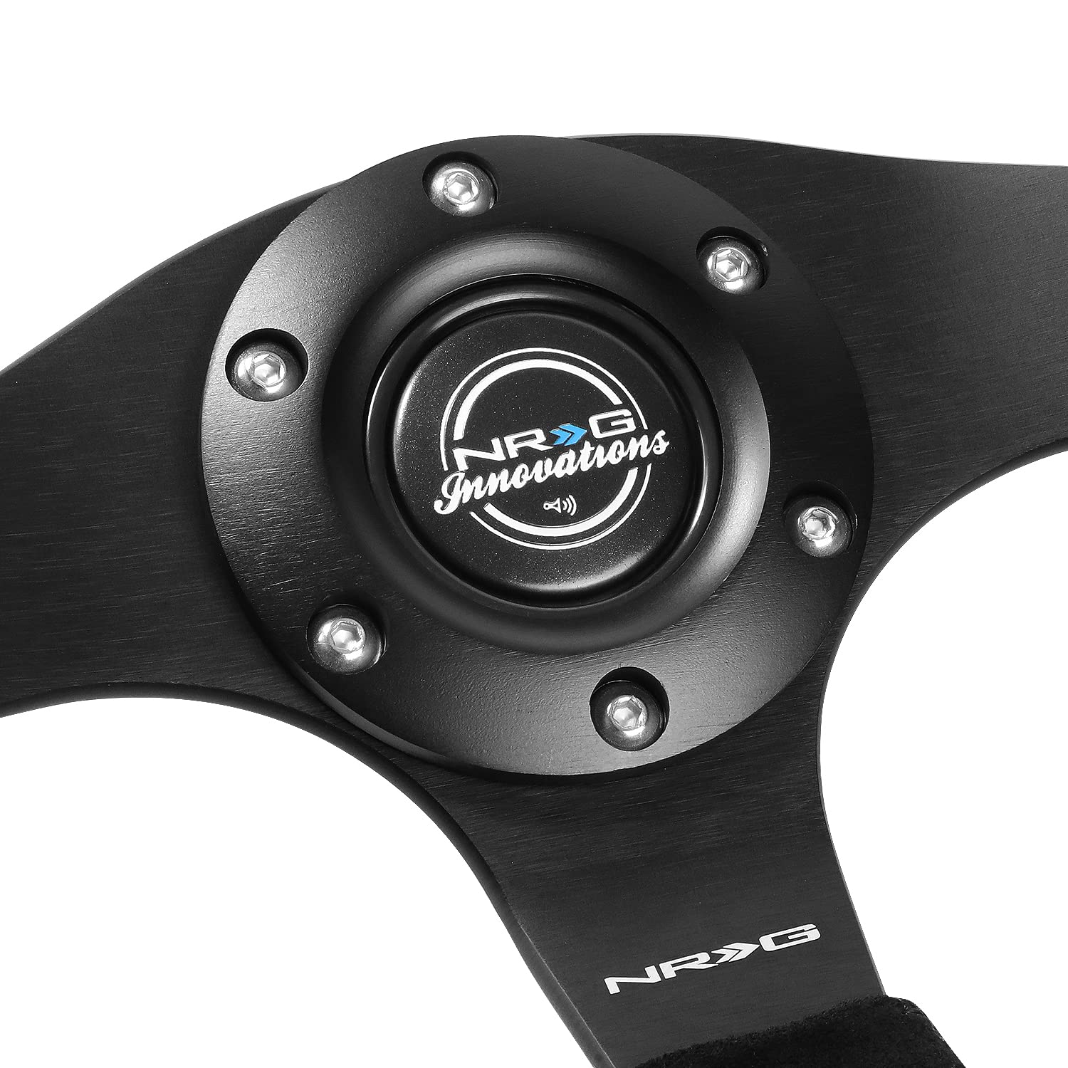 NRG Innovations Reinforced NRG-RST-024MB-S-Y Steering Wheel - 320mm Sport Suede Flat Bottom with Yellow Center Mark