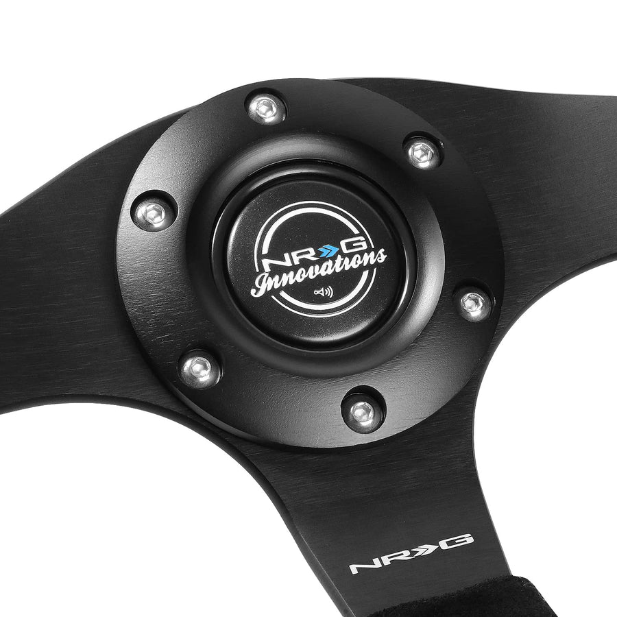 NRG Innovations Reinforced NRG-RST-024MB-S-Y Steering Wheel - 320mm Sport Suede Flat Bottom with Yellow Center Mark