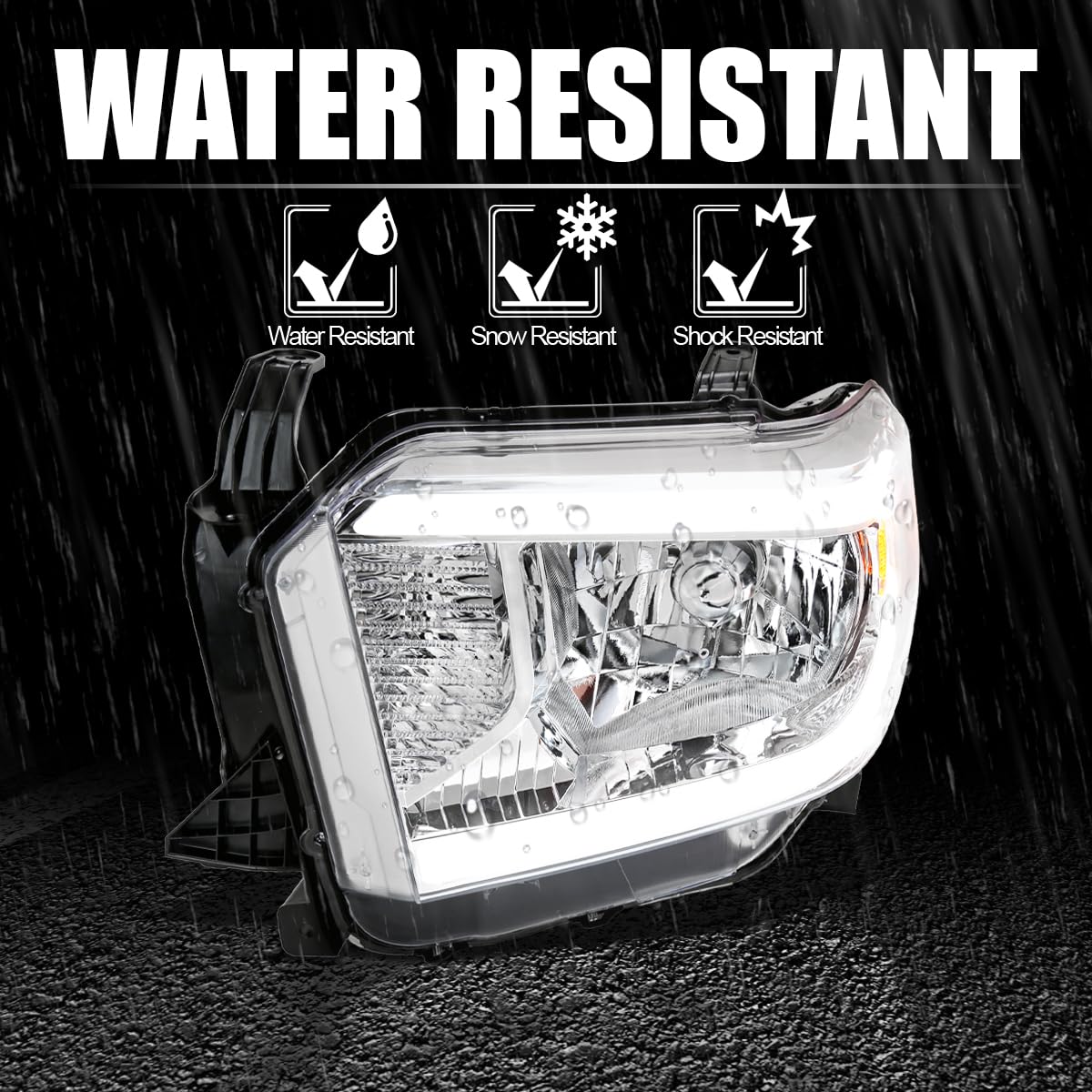 Chrome Headlights SPEC-D TUNING w/LED Tube Compatible with 2014-2021 Toyota Tundra, Left + Right Pair Headlamp Assembly