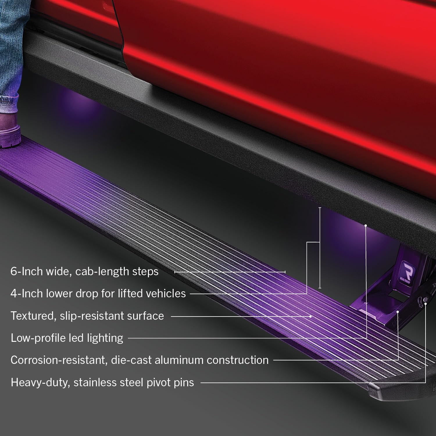 AMP Research PowerStepXL | Fits RAM 1500 Crew Cab 2019 - 2024 | 77240-01A | Rust Proof Aluminum Retractable Electric Steps with LED Step Lights