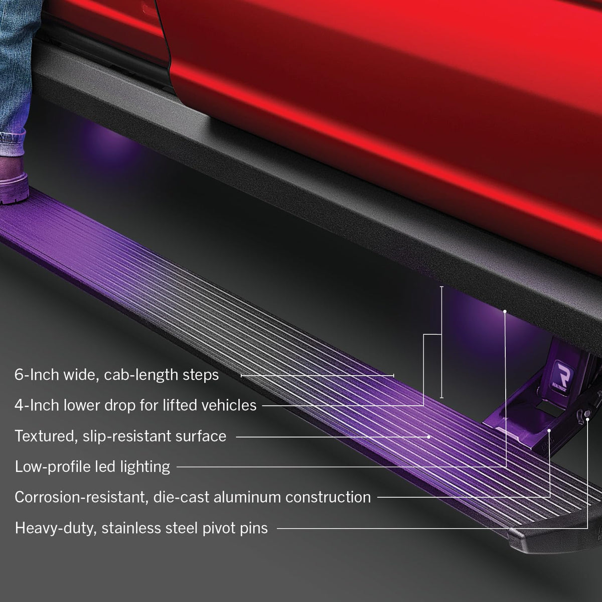 AMP Research PowerStepXL | 2024 Toyota Tacoma Double Cab Fits | 77362-01A | Rust Proof Aluminum Retractable Electric Steps with LED Step Lights