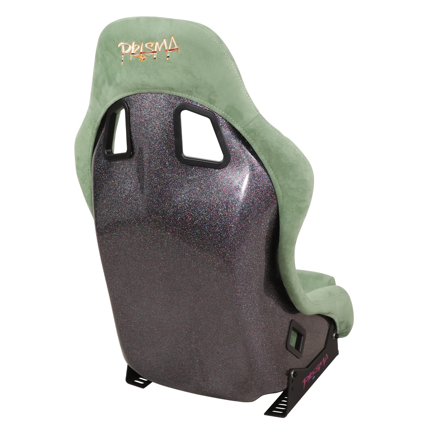 NRG Innovations Universal NRG-FRP-303OL-PRISMA Fixed Back Bucket Racing Seat for 5-Point Harnesses, Size M, Olive Alcantara Material, 22" W X 34" H X 16" D