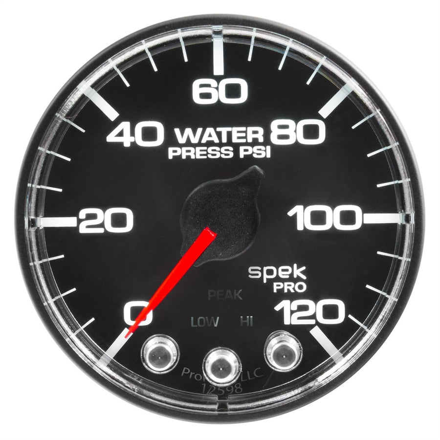 AutoMeter Gauge P345318 Water Press (Spek-Pro 2 1/16", 120Psi, Stepper Motorwith Peak & Warn, Blk/Chrm, Spek-Pro)